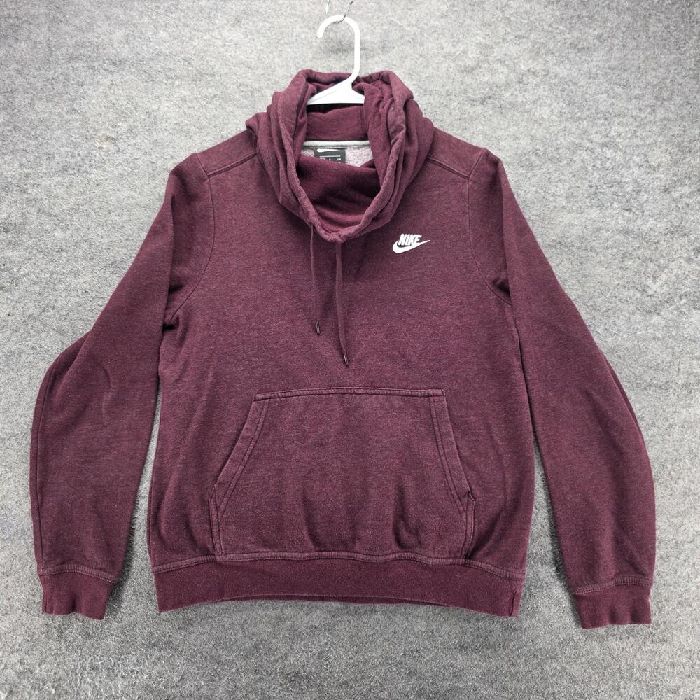 Nike Hoodie Womens S Purple Pullover Cowl Neck Hooded Pockets Fleece Logo